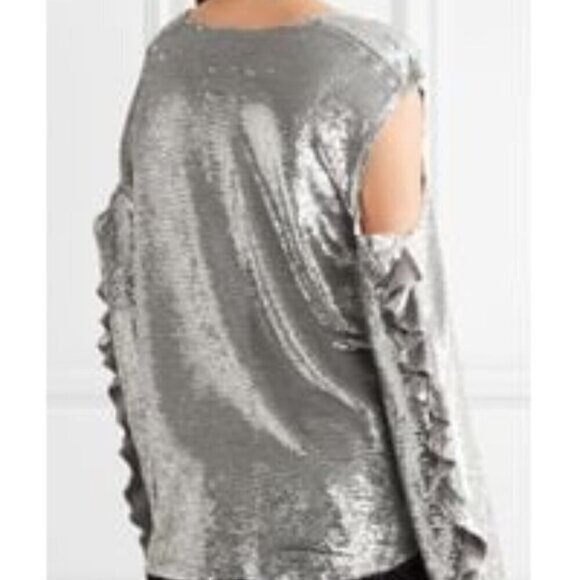 NWT IRO Women's Metallic Waleast Cold-shoulder Ruffled Sequined Tulle Top Size 2 - Picture 2 of 11